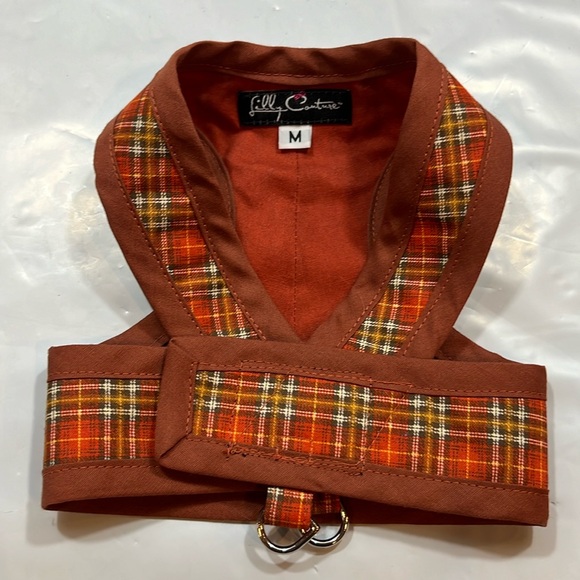 Lilly couture DOG HARNESS ORANGE tan brown plaid medium fall autumn Halloween M - Picture 2 of 8